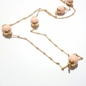 Vintage Accessocraft Gold Tone Peach Bead Station Chain Necklace